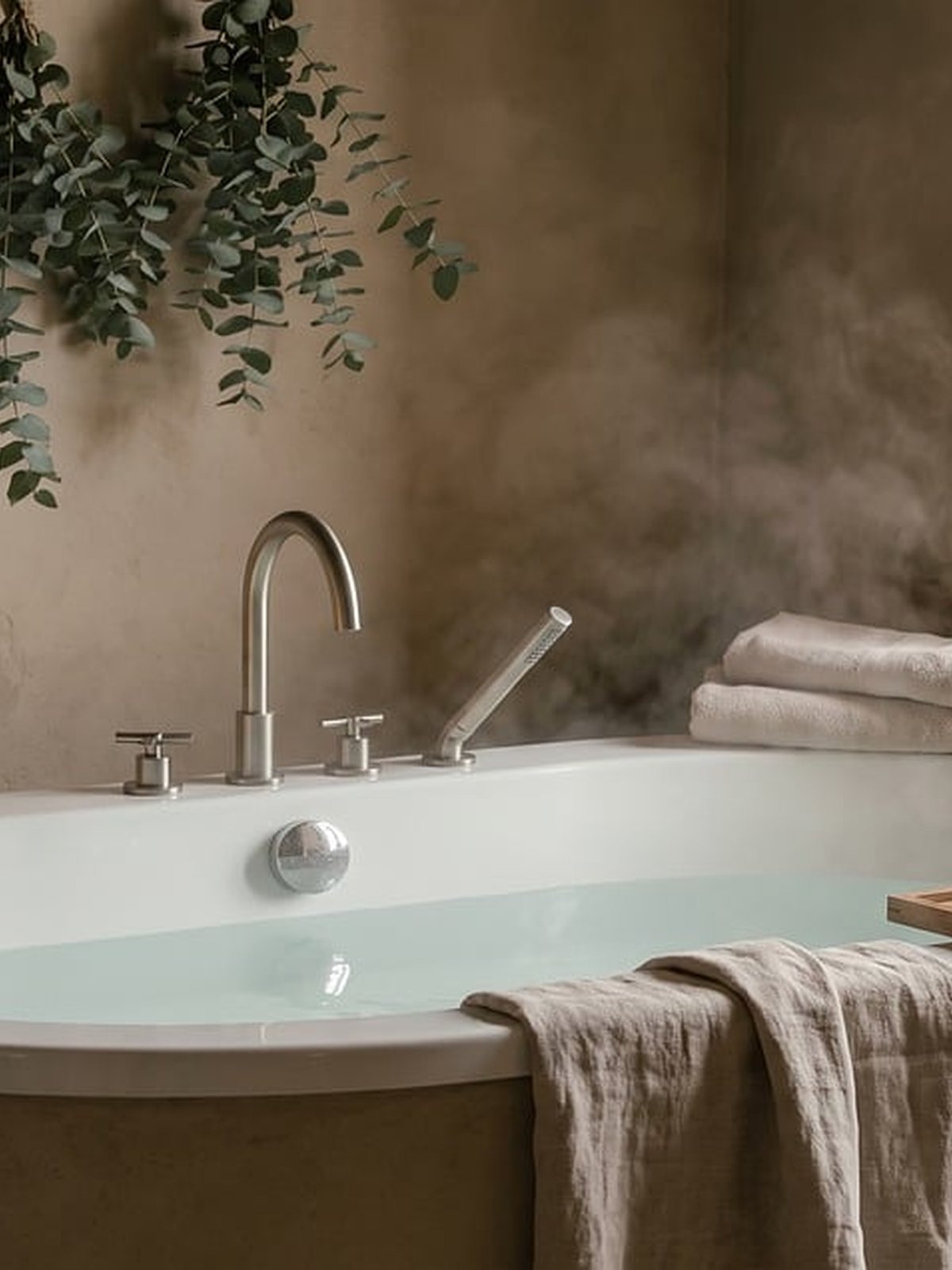 Bougie, eucalyptus et serviette pour un moment de détente